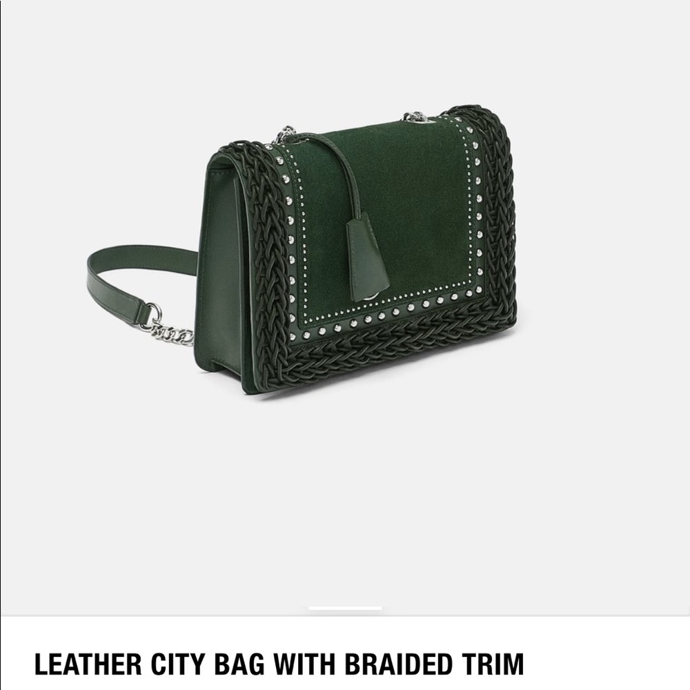 Leather city bag with braided trim